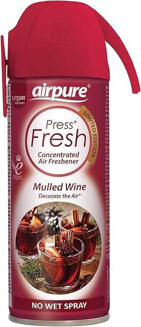 airpure PF257 Press Air Freshener Spray, 180ML, No-Wet Room Fragrance, Easy to Use and Store for Home in The Bathroom, Next to The Toilet, in Kitchen or Pantry - Mulled Wine Fragrance