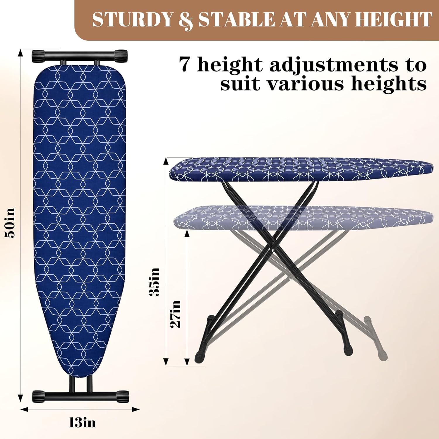 Photo 1 of  Classic Ironing Board, Compact and Space Saver,Size 43 x 13 Ironing Board, Extra Wide Ironing Area with Extra Thick Heavy Duty Padded, Stable Structure,Easy to Fold Blue Geometry 