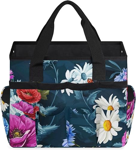 Miniatura 2 de Bolsa de herramientas de jardín de flores coloridas para mujeres y hombres, bolsas de almacenamiento de herramientas de jardinería con 10 bolsillos,