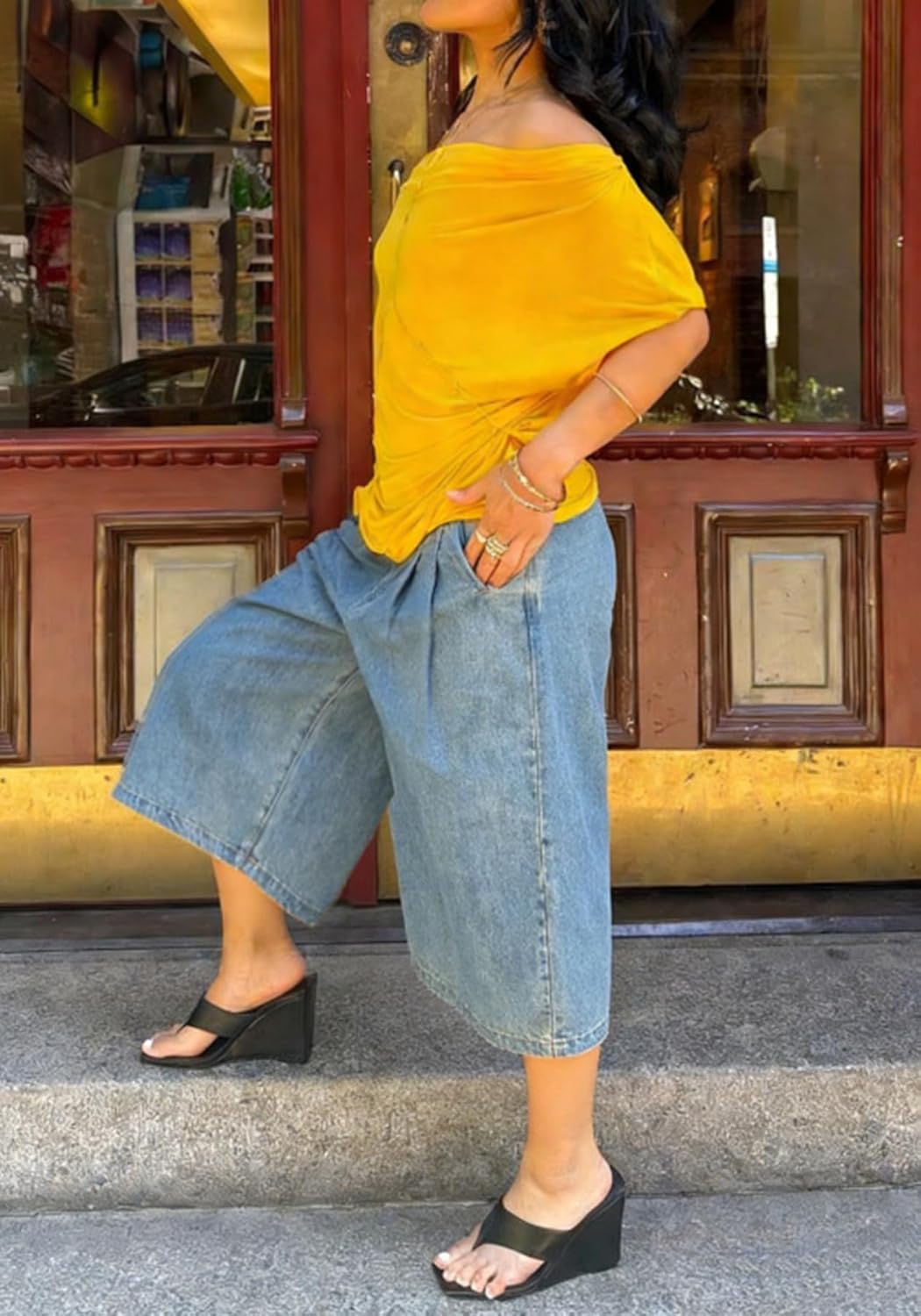 Tbahhir Baggy Cargo Jeans Camo Women Camouflage Jean Cropped Wide Leg Denim Pants Army Fatigue Trousers Dressy Casual - Image 3