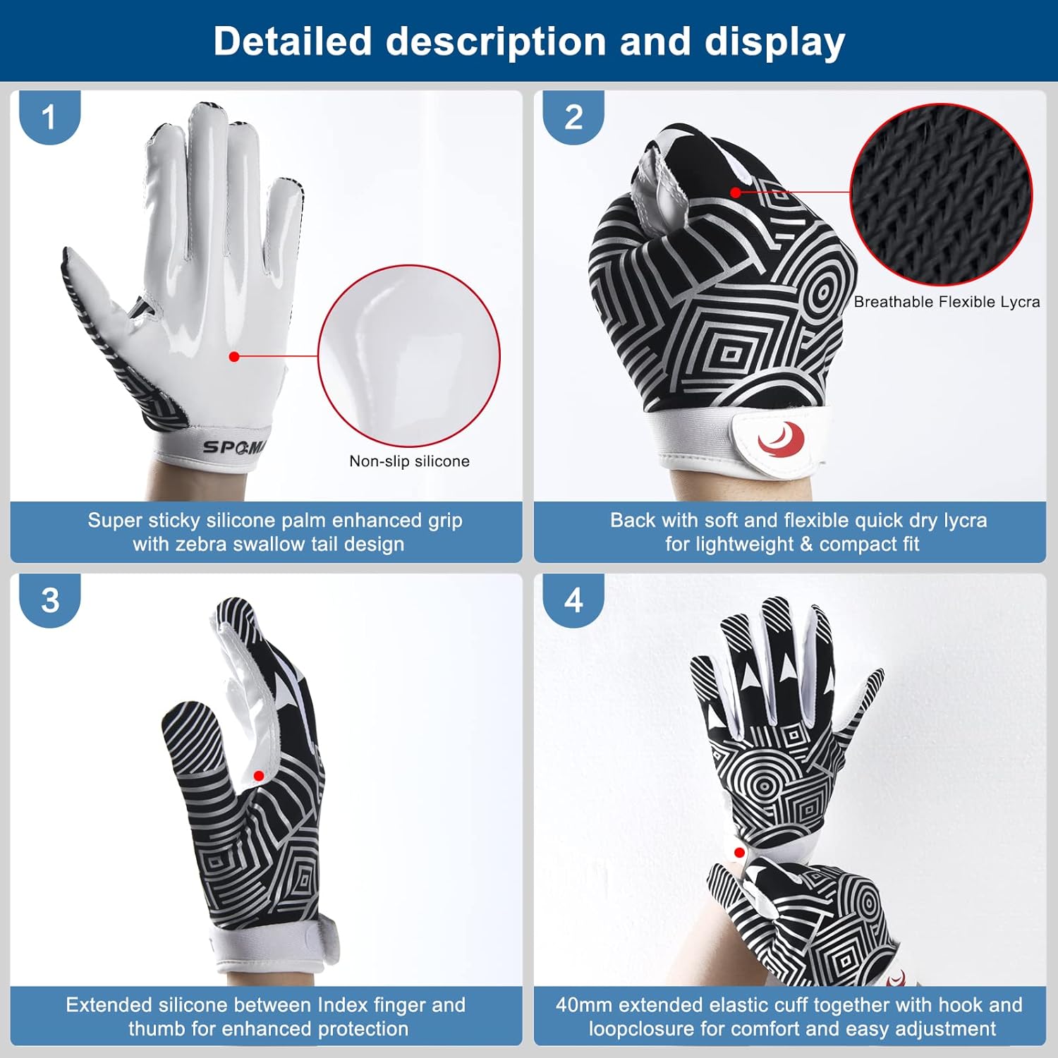 Youth Football Gloves Kids Silicone Grip Receiver Gloves with Super Stick Ability for Best Game Experience - Image 3