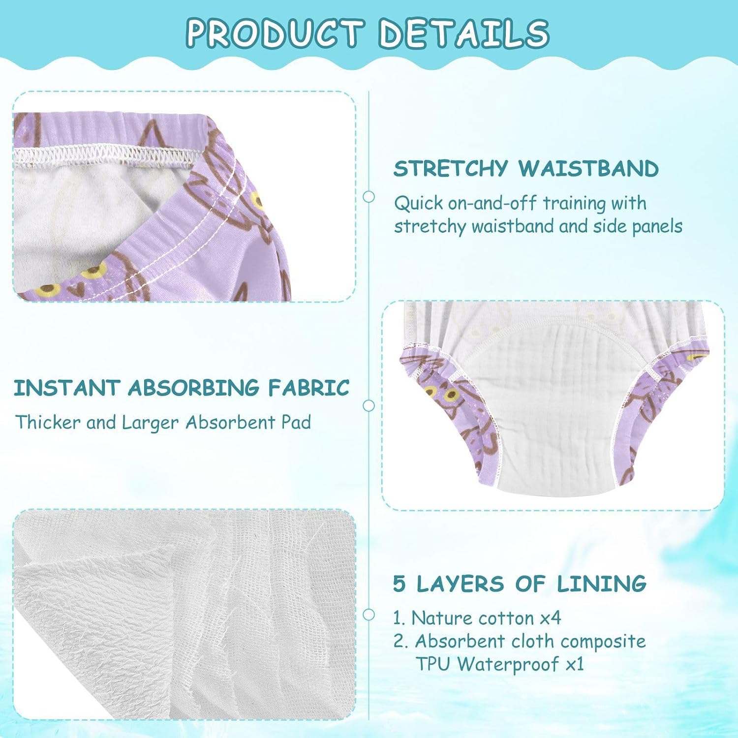 Little Girls Potty Training Underpants Absorb Water Overnight Potty Training Underwear Pants Under Garment for Kids 4T Fake Glitter Sequins Owl Bird Purple