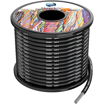 16awg 1.3 mm  Silicone Electric Wire Cable Black 15 Metres Soft and Flexible Oxygen-Free High Temperature Resistant Stranded Tinned Copper Wire