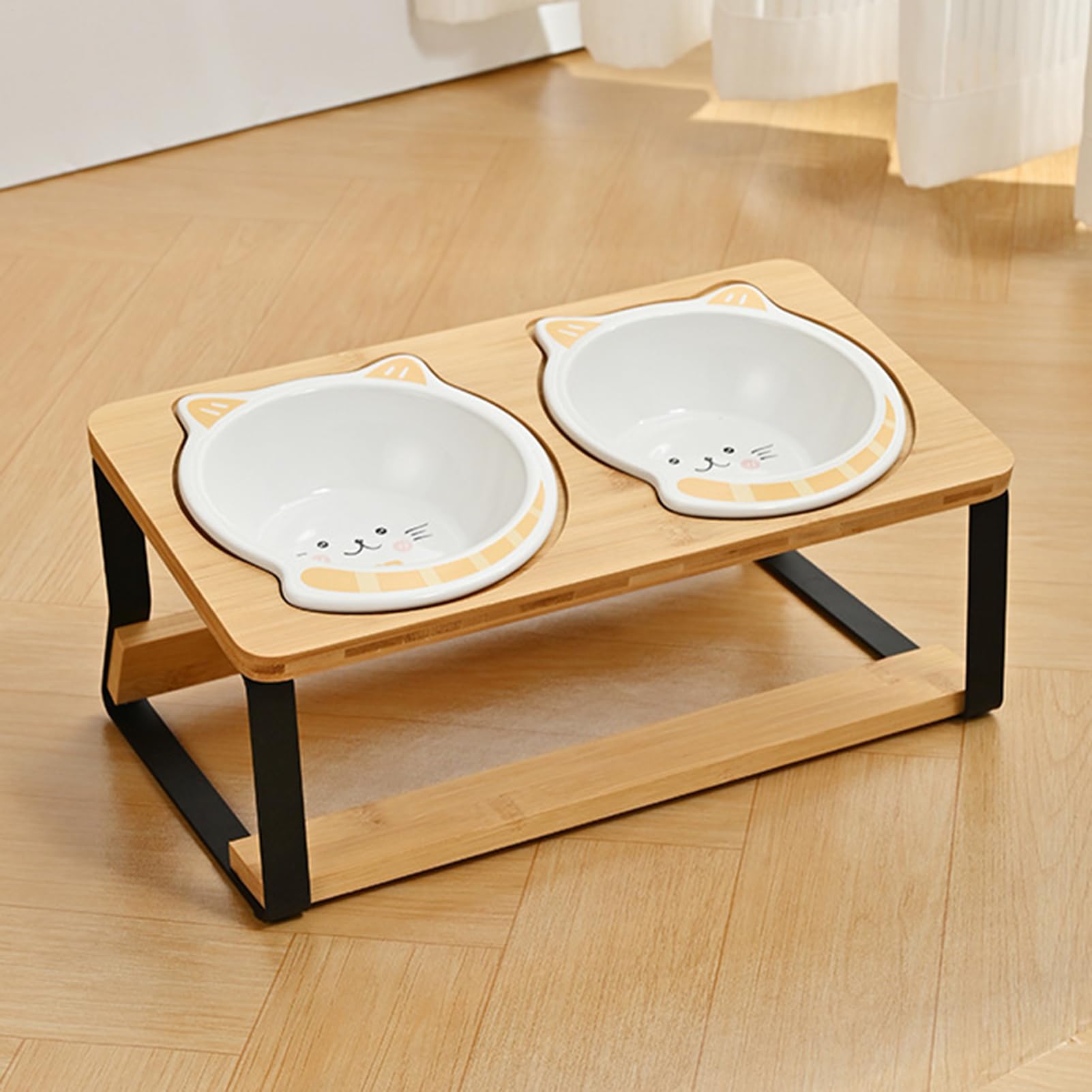 Rialzata Per Cibo Gatti Ciotole Alte Per Gatti | Base in Legno Antiscivolo e Design Inclinato per Appartamento e Viaggio