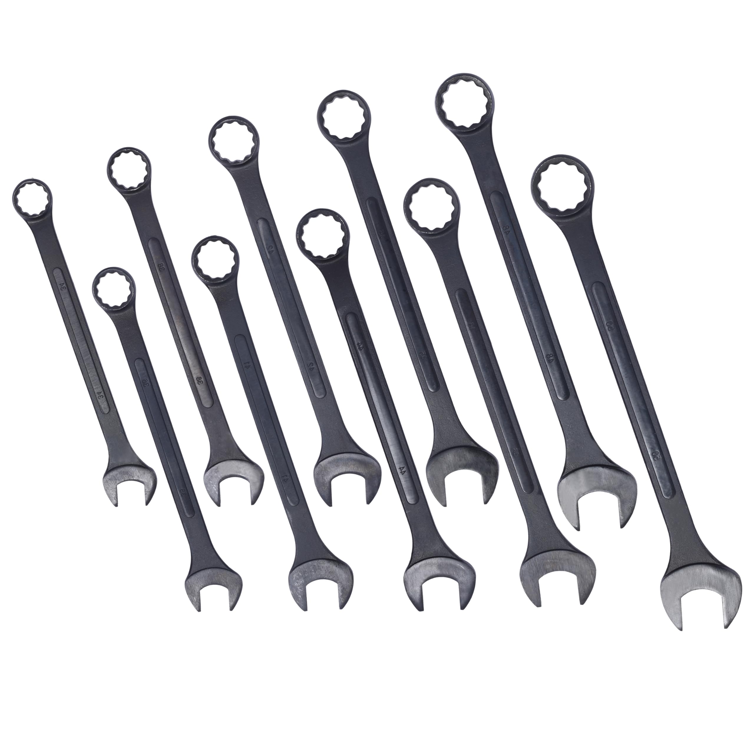 Nanberone 10PC Jumbo Combination Wrench Set - Metric 34 to 50mm Extra Large Multifunctional Wrench Sets with Pouch | Black Oxide