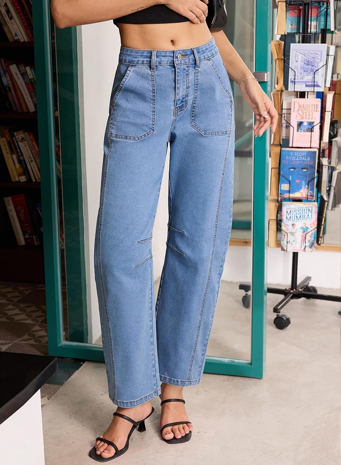 Sidefeel Women's High Waist Stretchy Barrel Wide Leg Jeans image 4