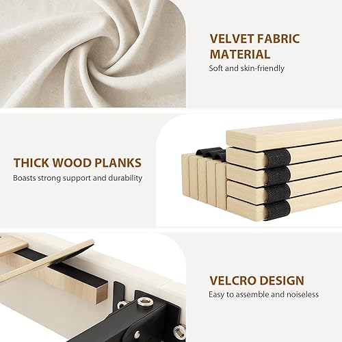 Miniatura 6 de Base de cama tamaño Queen con cabecera tapizada, 4 cajones de almacenamiento, estructura de metal resistente, no necesita somier, fácil montaje