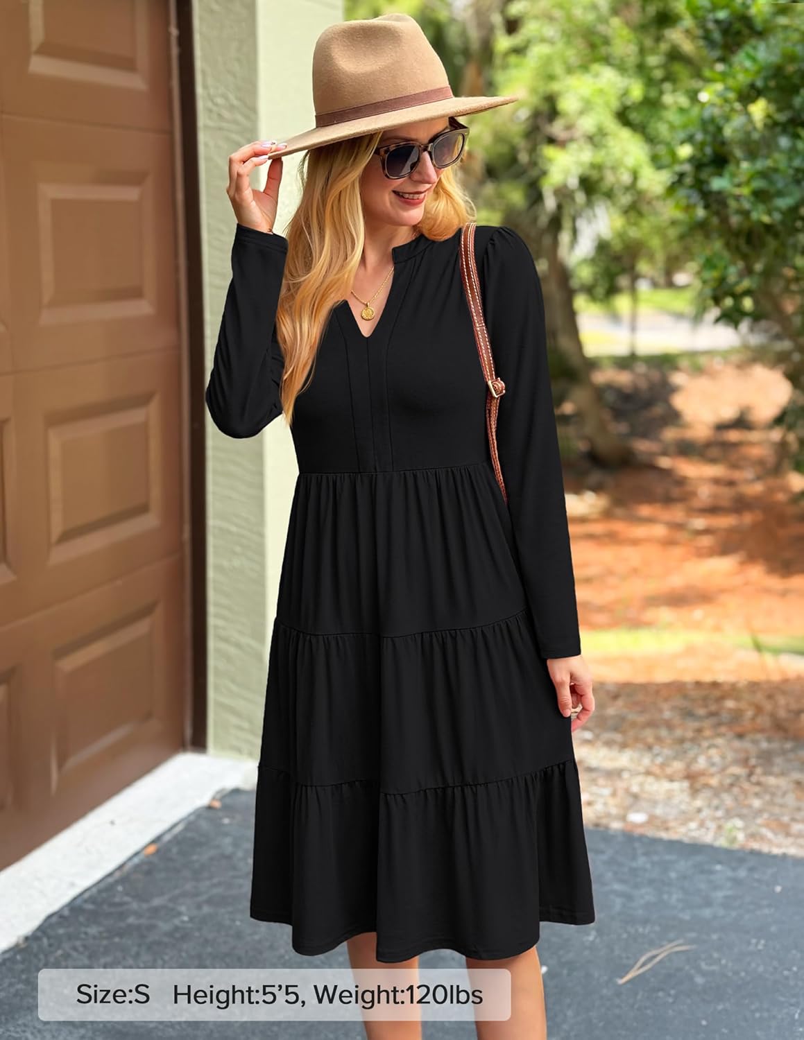 ZESICA Women's Long Sleeve Spring Dresses 2026 Fashion V Neck Casual Loose Ruffle Flowy A Line Tiered Midi Dress - Image 5