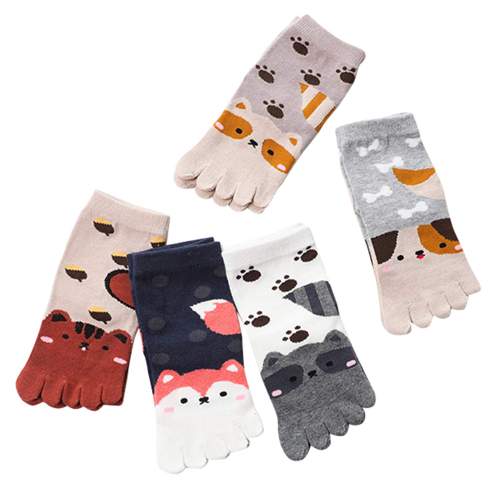 Lot De 5 Paires Chaussettes à Orteils Enfants - Coton, Motifs Animaux - Taille 3-12 Ans - 8