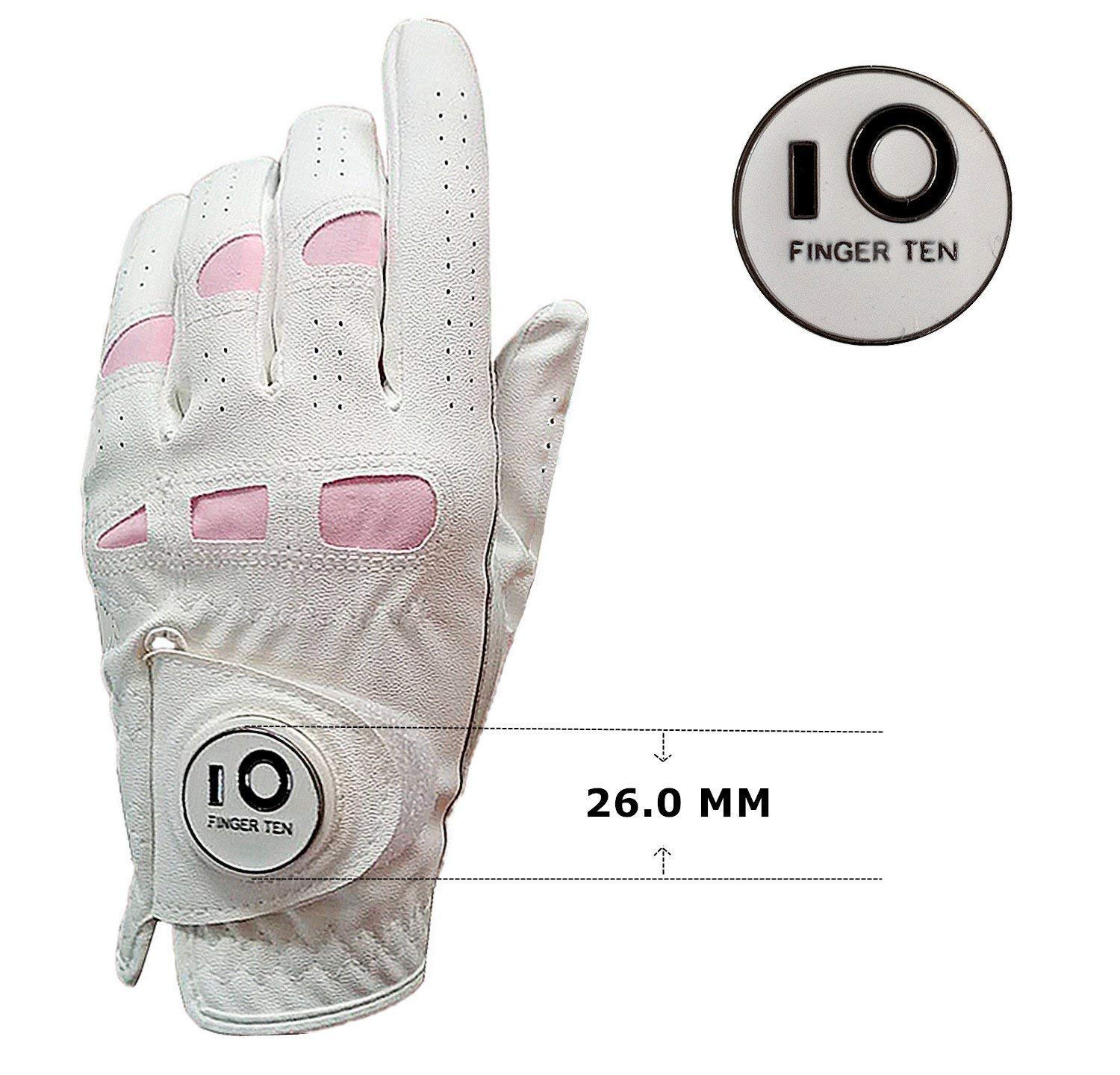 FINGER TEN Golf Gloves Ladies Left Hand Right Cabretta Leather with Ball Marker Value Pack - Image 3