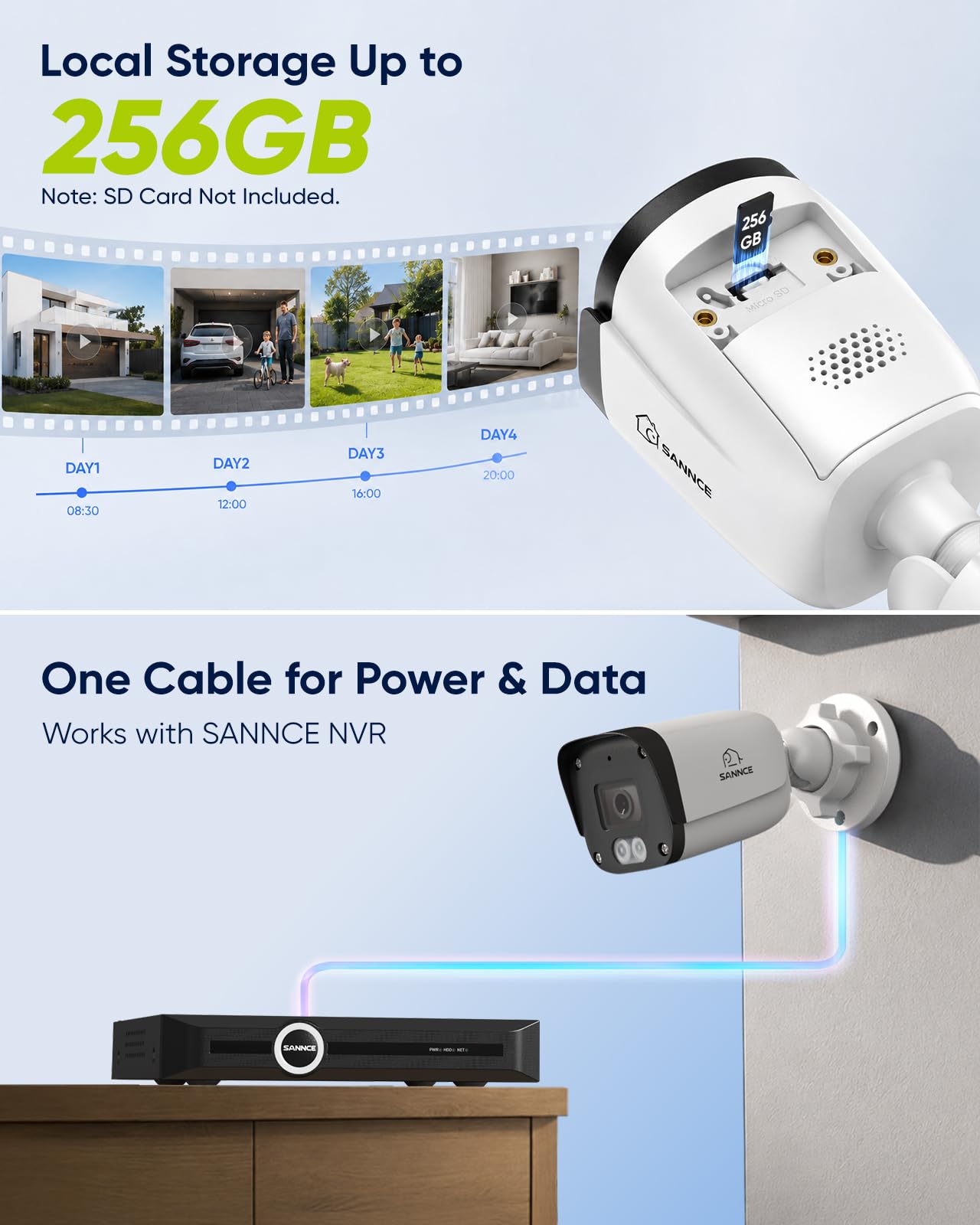 SANNCE 4K PoE kamera do monitoringu na zewnątrz, 8 MP IP Bullet kamera wewnętrzna | Kolorowy noktowizor 20 m, inteligentne rozpoznawanie osób/pojazdu, 2-drożne audio, wodoszczelność IP67, bez Micro SD