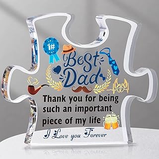 Acrylic Plaque for Dad Puzzle Shaped Gifts Engraved Acrylic Sign Plaque Card Best Birthday Fathers Day Christmas Presents from Daughter Son for Daddy Men Ideas Table Decor, 3.94 x 3.15 Inch