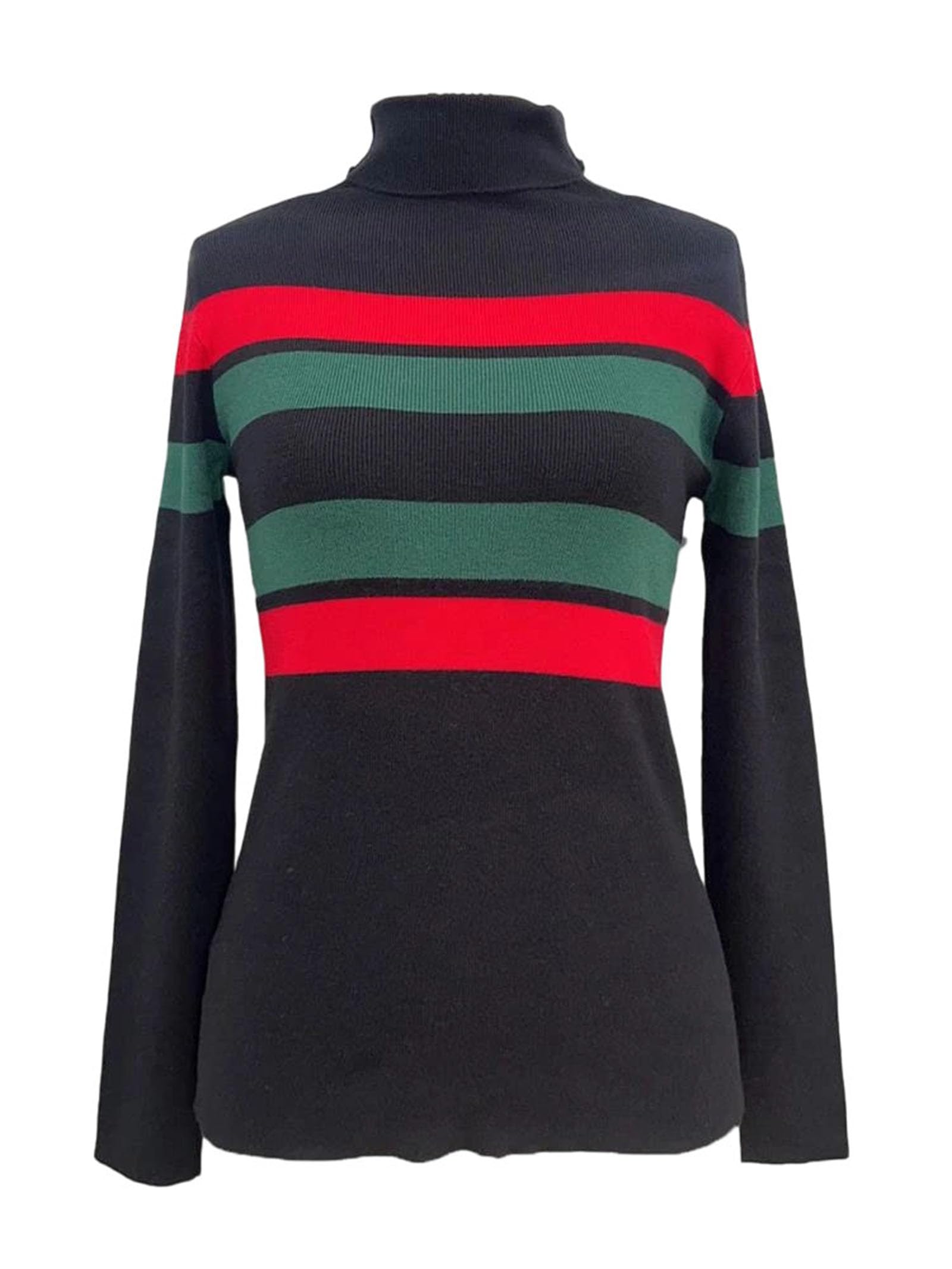 Womens Turtleneck Stripe Knit Pullover Slim Fit Long Sleeve Sweater Autumn Winter Fashion Top