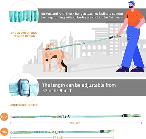 Miniatura 6 de Roses&Poetry Correa de perro manos libres para perros medianos y grandes, resistente, sin tirones, correa de cintura para correr para caminar y