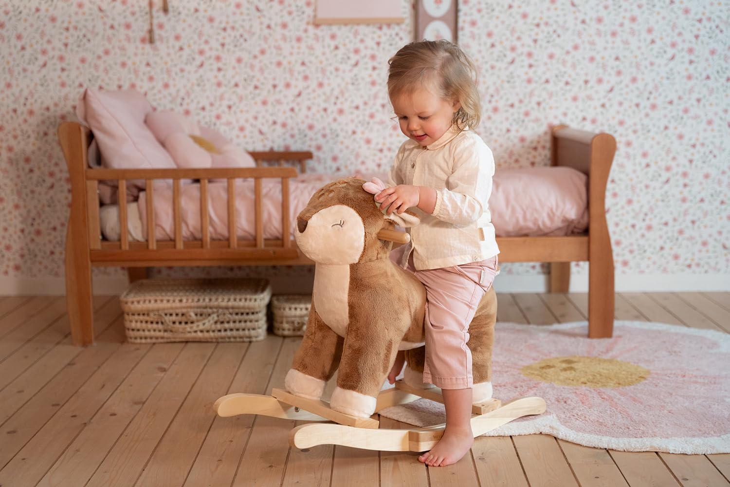 Little Dutch Schaukeltier Schaukelpferd REH Plüsch mit Griffen und Kufen aus Holz - Fairy Garden