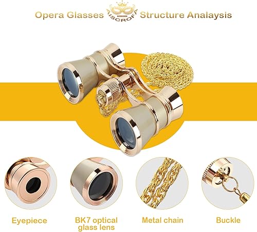 Miniatura 2 de AiScrofa Binoculares de ópera de 3 x 25 pulgadas, mini binoculares compactos, ligeros, con cadena para adultos, niños y mujeres en concierto musical
