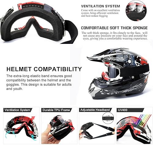 Miniatura 2 de FMY Gafas de motocross para hombres, mujeres y jóvenes, antiarañazos, a prueba de polvo, UV400 ATV