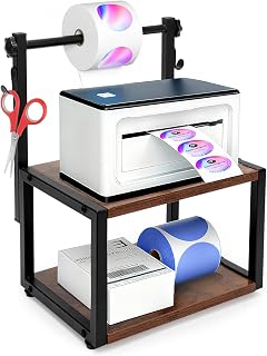 Wooden Thermal Printer Stand for Roll and Fan-Fold Label Holder, Office Use | Wooden Sticker Dispenser Shelf for Printer Accessories and Shipping Supplies Storage, Fits for Home, Office, Small Business