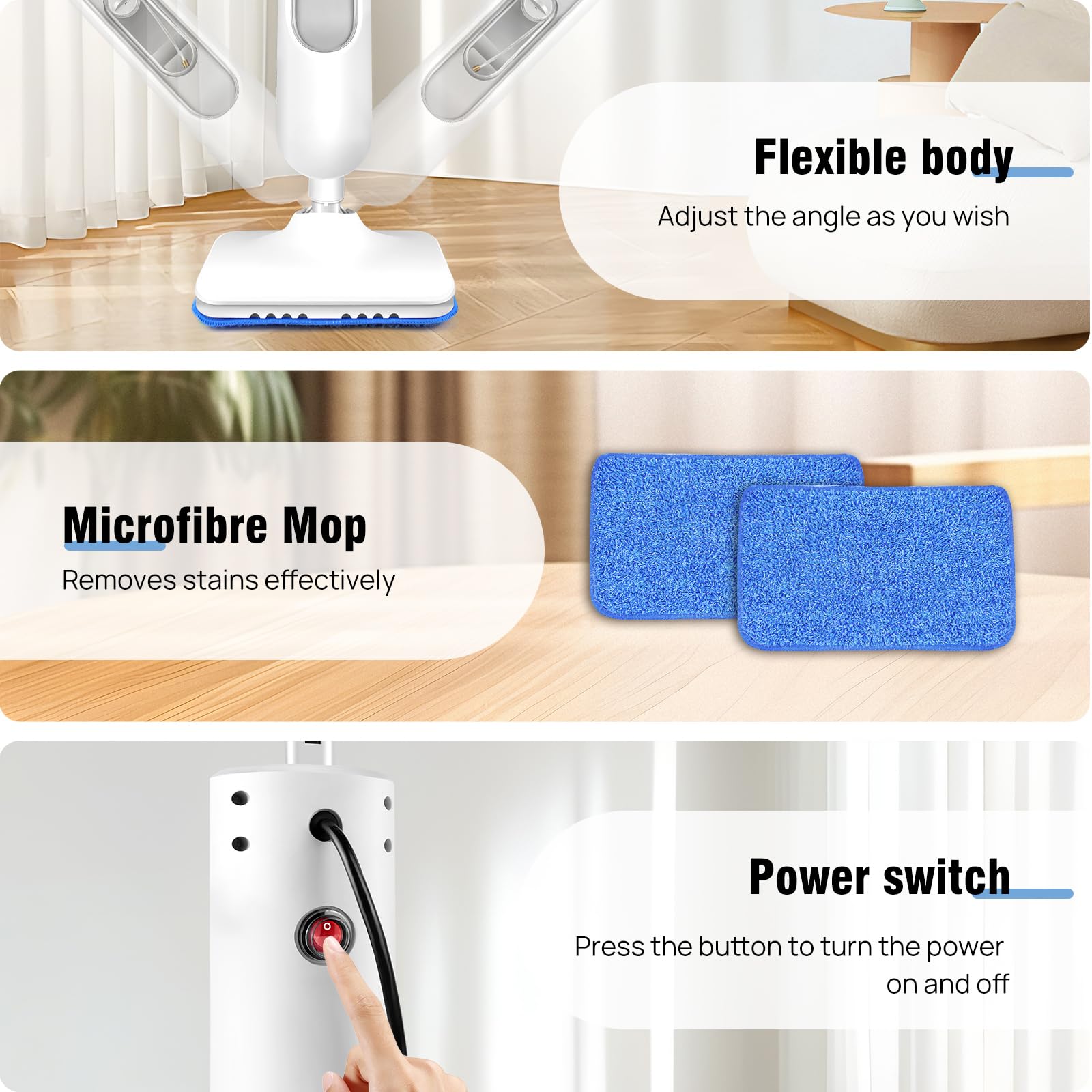 Trapeador de vapor eléctrico de mano, limpiador de moqueta, 3500 W, 2 velocidades