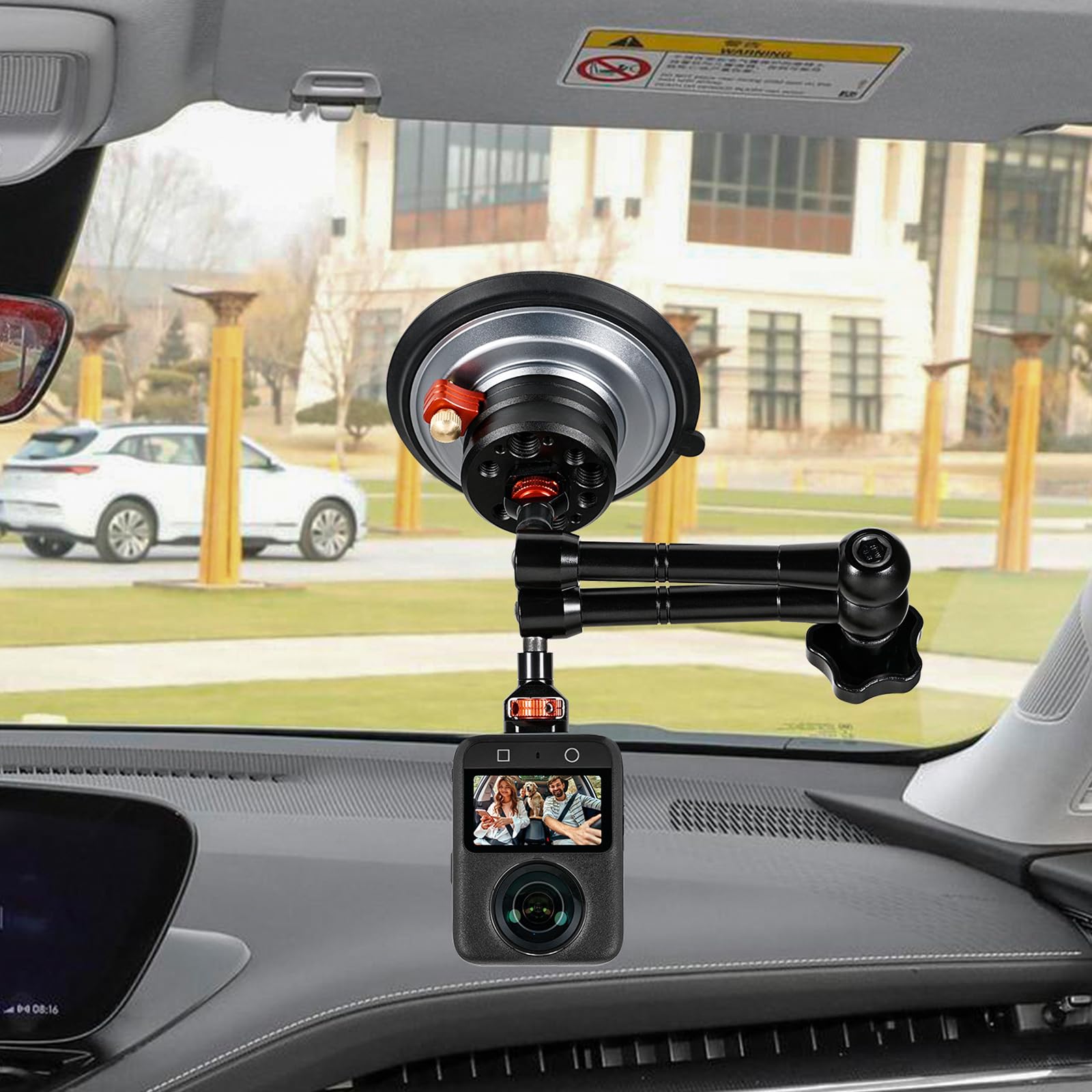 Soporte de cámara de coche ajustable de 360 grados con base de aleación y succión de vacío para soporte estable de video para cámaras de acción