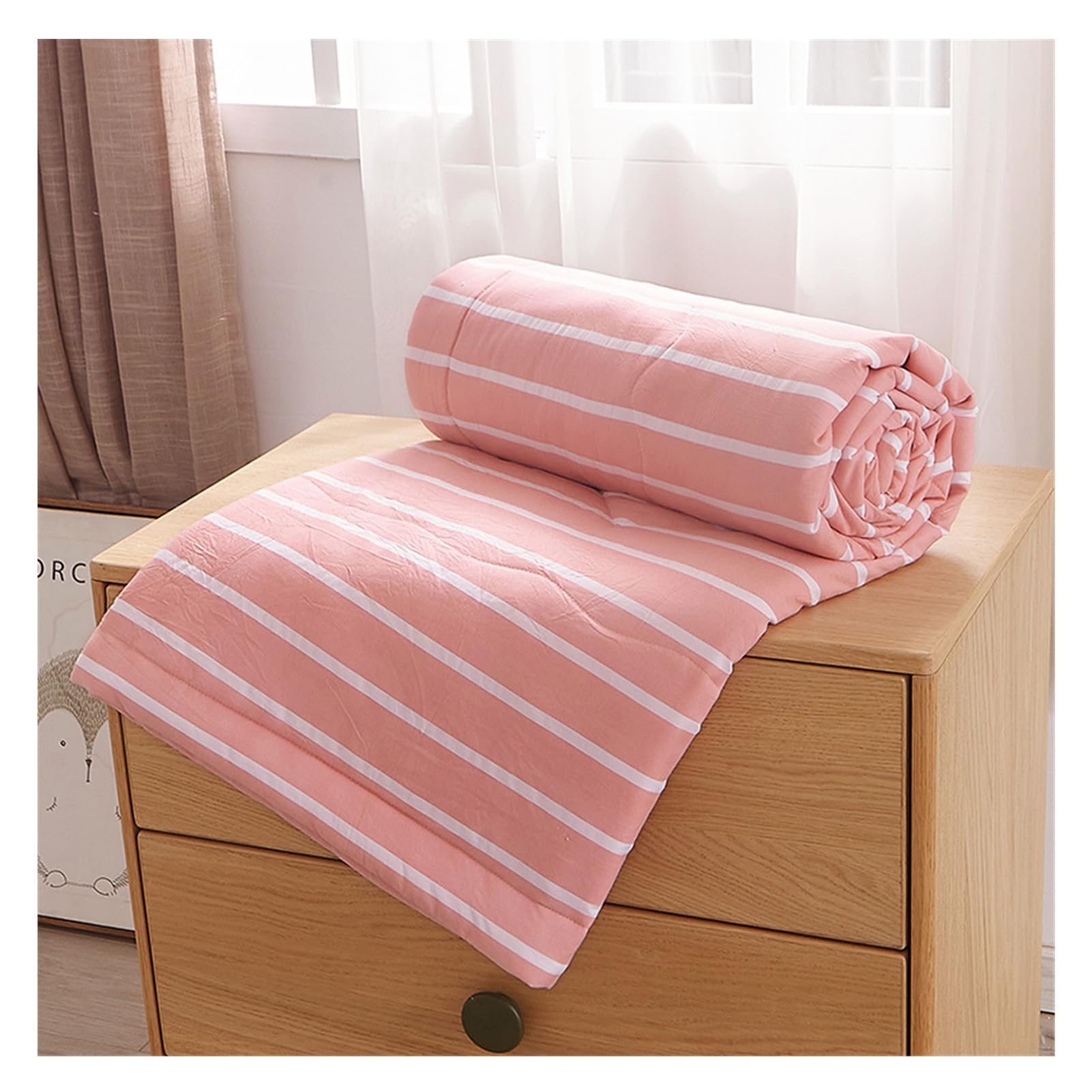 DUBTEDHOU Summer Blanket Lightweight Summer Duvet Lightweight Quilted Microfibre Multicolor Multiple Sizes(Pink Stripes,180x220cm)