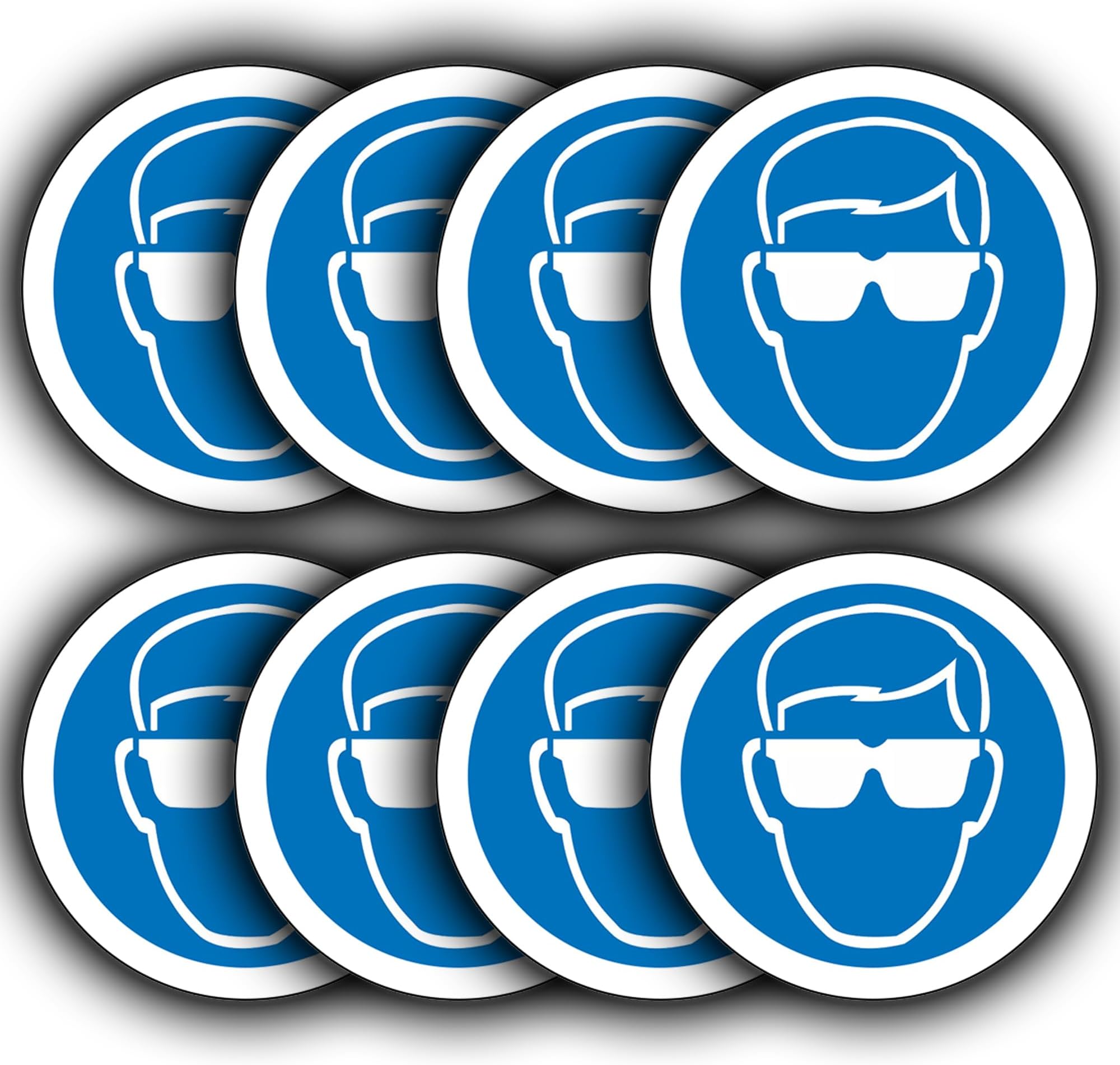 8 Pack - Eye Protection Must Be Worn Labels Decals - Waterproof Vinyl Stickers - 50mm X 50mm
