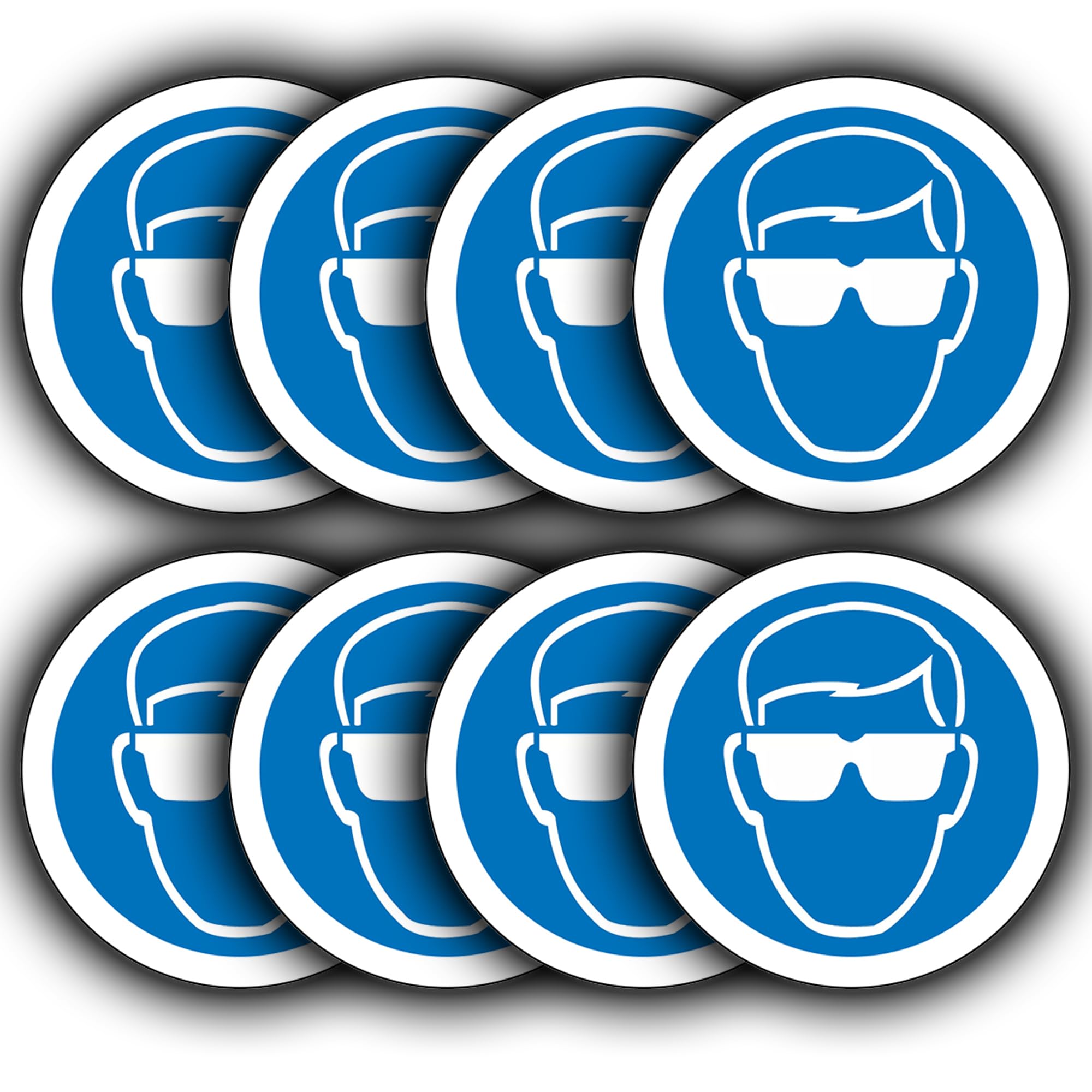 8 Pack - Eye Protection Must Be Worn Labels Decals - Waterproof Vinyl Stickers - 50mm X 50mm