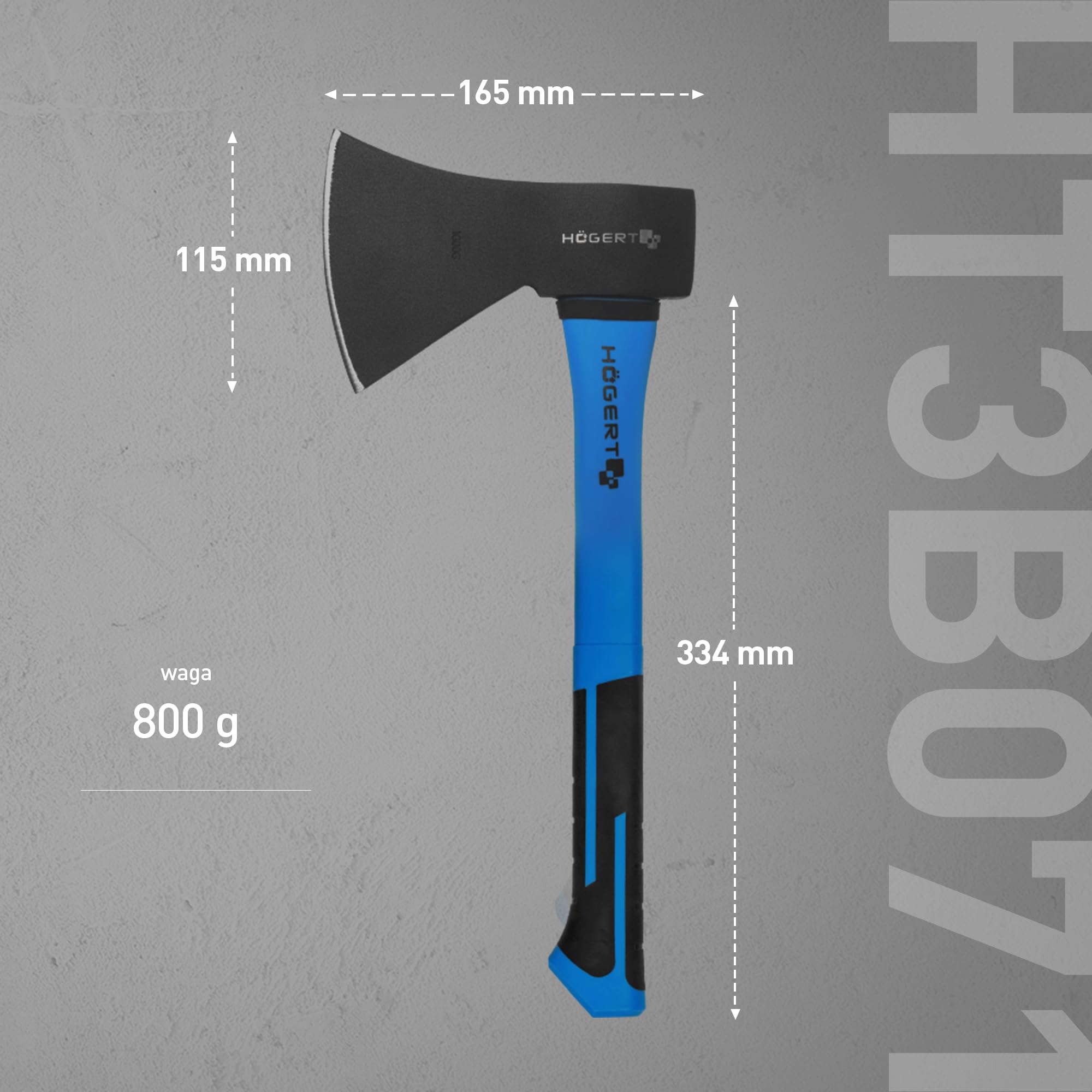 HÖGERT TECHNIK Siekiery 800 g z trzonkiem z włókna szklanego – uniwersalna siekiera do rozłupywania i siekania, ergonomiczny, antypoślizgowy uchwyt, hartowane ostrze siekiery 47-55 HRC, trzonek z