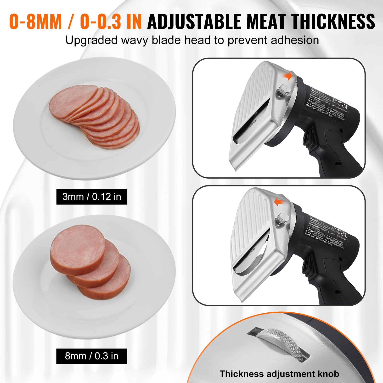 VEVOR Affettatrice Kebab 80 W Affettatrice Kebab, Coltello elettrico a batteria Coltello Gyros, Coltello Shawarma Kebab turco 0-8 mm, Affettatrice Kebab commerciale con lame da 100 mm Nero