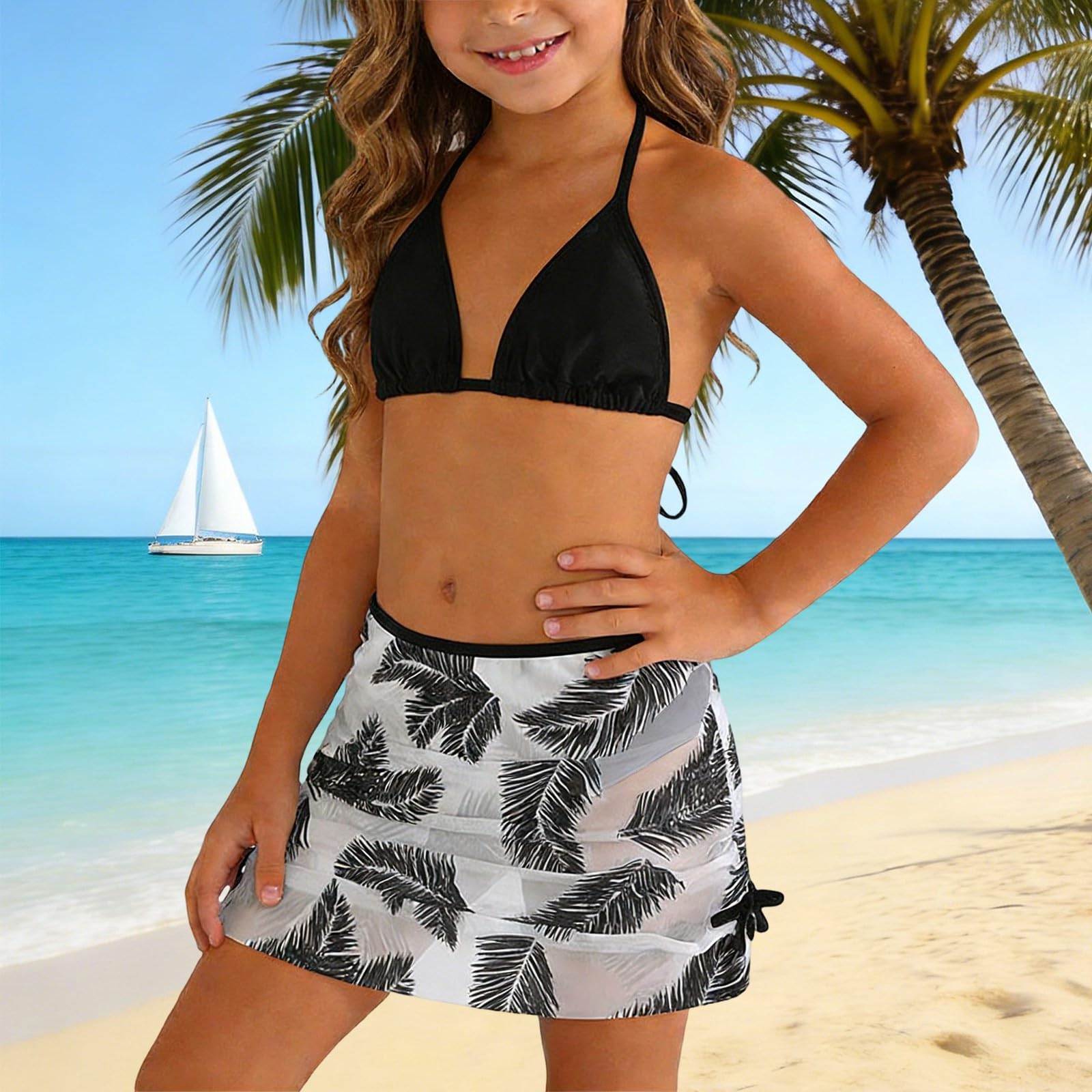Costume da Bagno Bikini Due Pezzi per Ragazze con Copricostume in Rete, Anti-Rash per Adolescenti