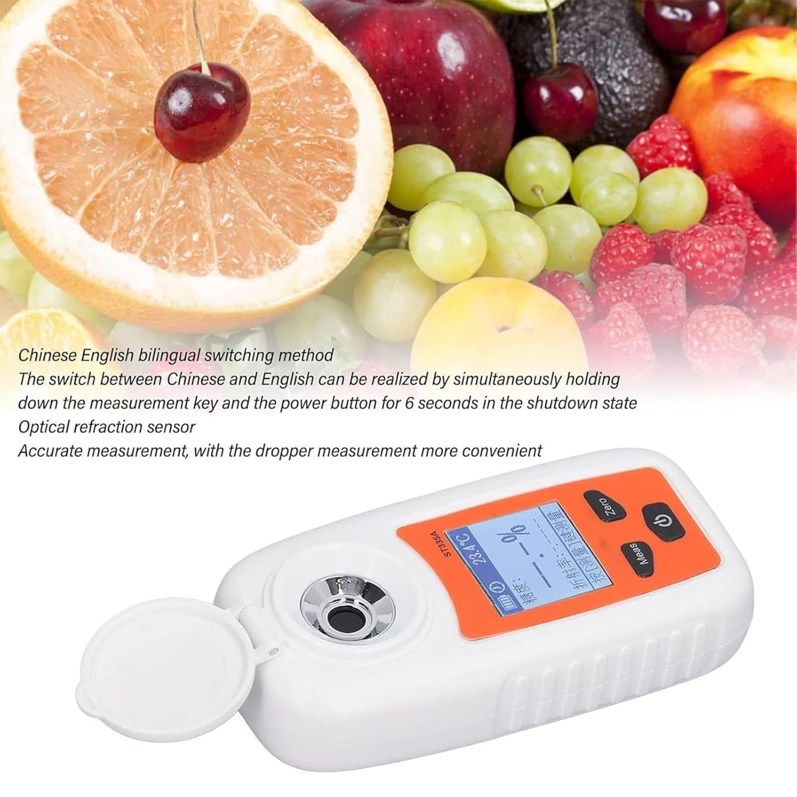 Refractómetro Digital Brix, Medidor De Concentración Azúcar En Frutas De 0-55% con Pantalla, Compensación Automática Temperatura Y Precisión del 0,2%, Medición Rápida En 3 Segundos para Café