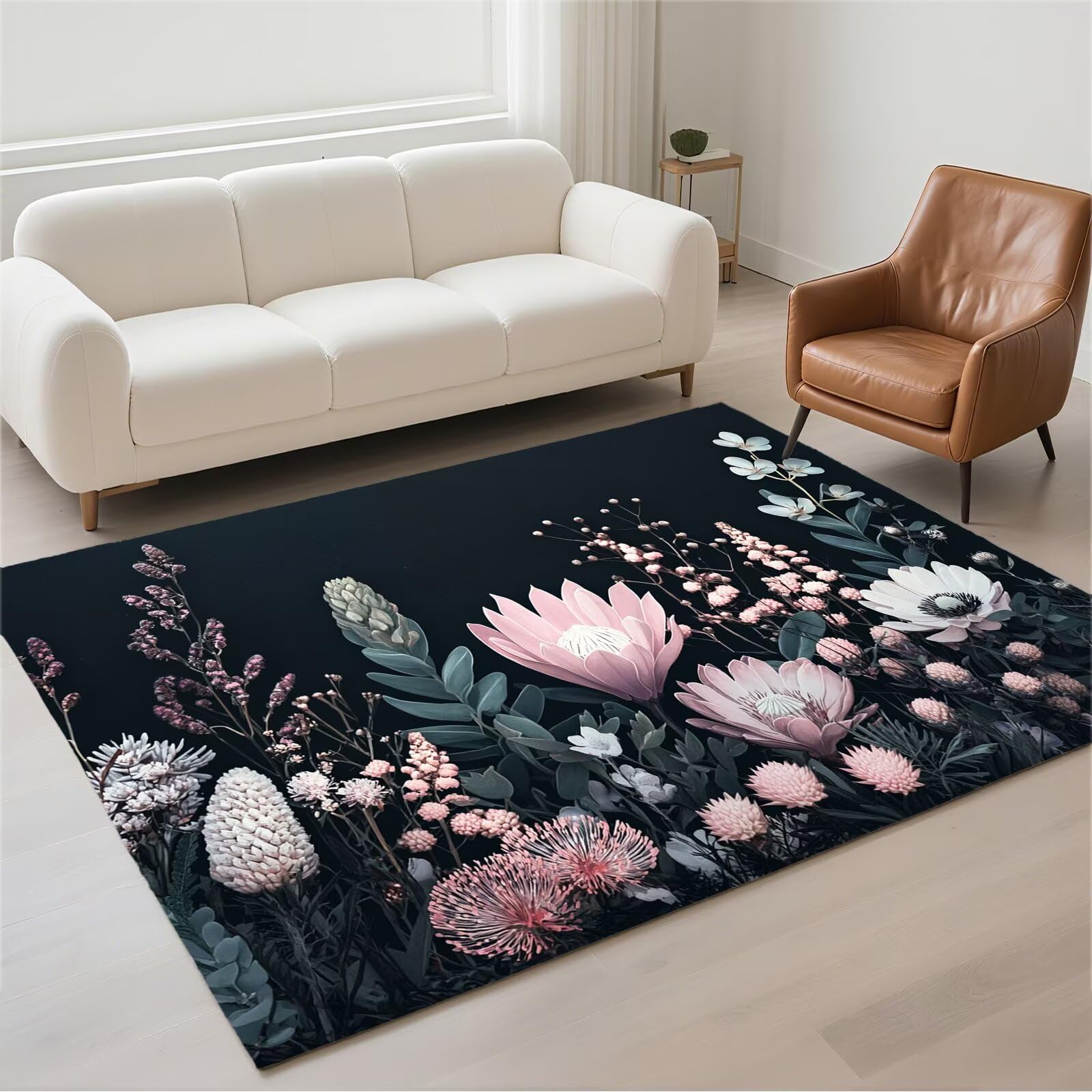 Tapis de salon 120x180cm noir moderne lavable et antidérapant