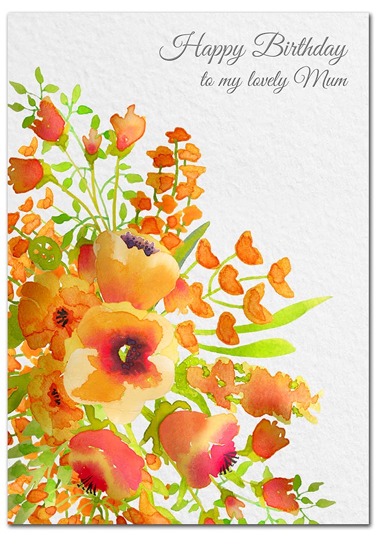 Extra Large Mum Birthday Card - XL Big thick A4 size - Special Beautiful Greeting for Women Her Female - Flower Bouquet Watercolour Art - Nice Huge Happy Wishes - UK Eco-Friendly
