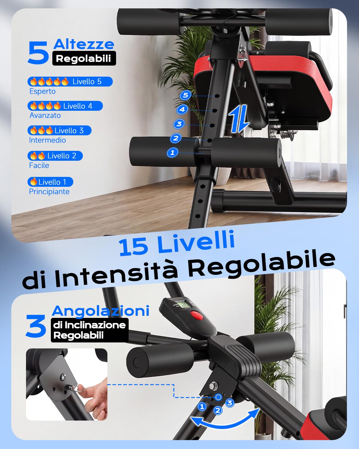 Dskeuzeew Allenatore Addominale Regolabile per Palestra Domestica, Macchina per Addominali con Schermo LCD e Fasce di Resistenza, Attrezzo Addominale Pieghevole, Portata Massima 150 kg