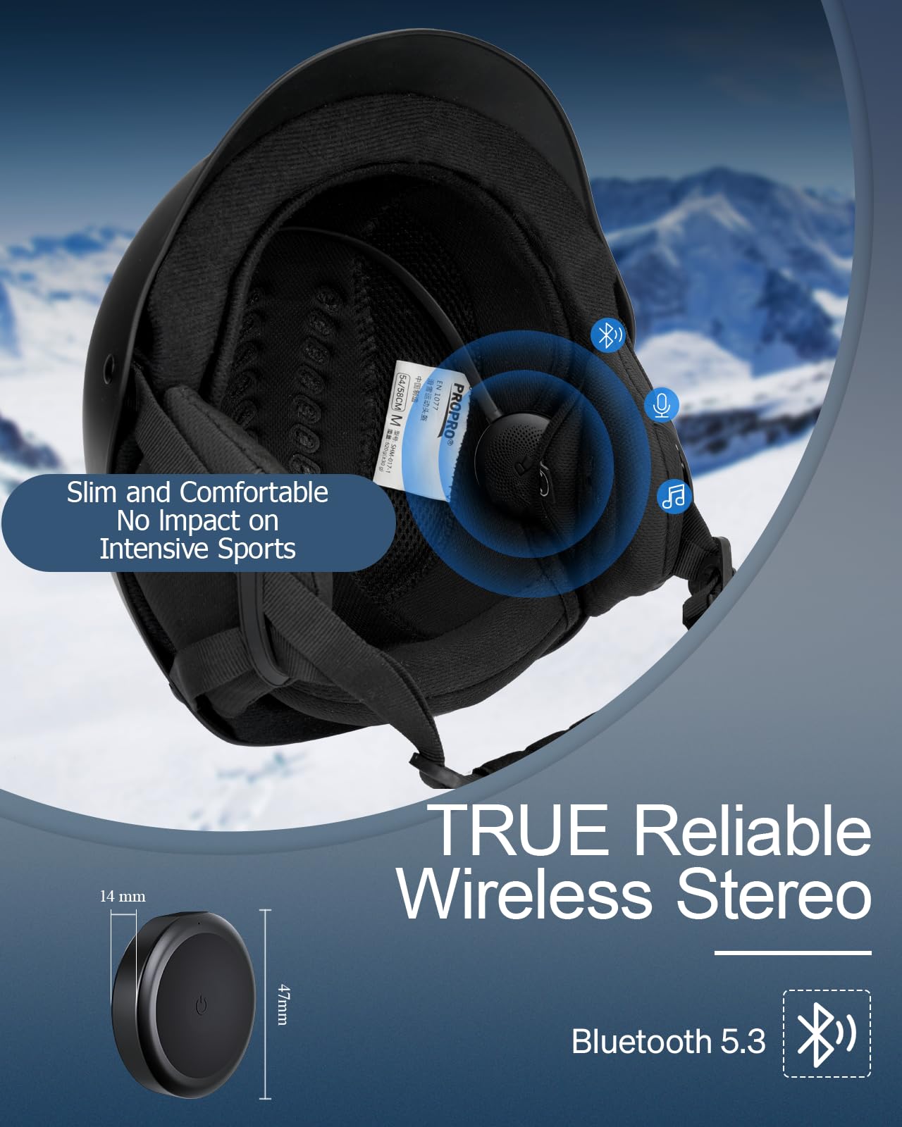 Doohoeek Casque Audio de Ski sans Fil, Casque Bluetooth avec Micro intégré & Protection IPX5, Universelle & Commandes compatibles avec Les Gants pour Snowboard et Ski