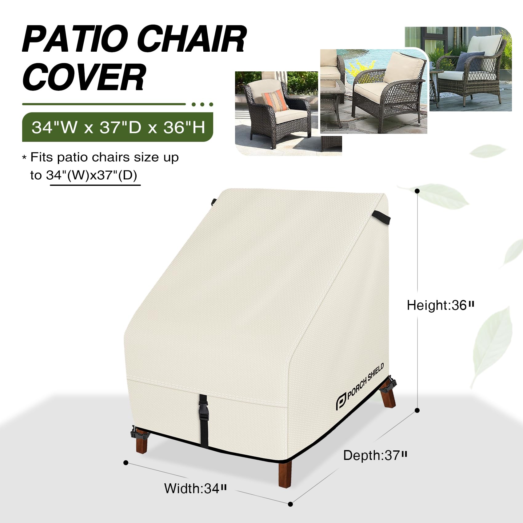 Porch Shield - Funda impermeable para sillas de patio, para sillas de asiento profundo o Adirondack, 86 x 94 x 91 cm, paquete de 2 unidades, beige