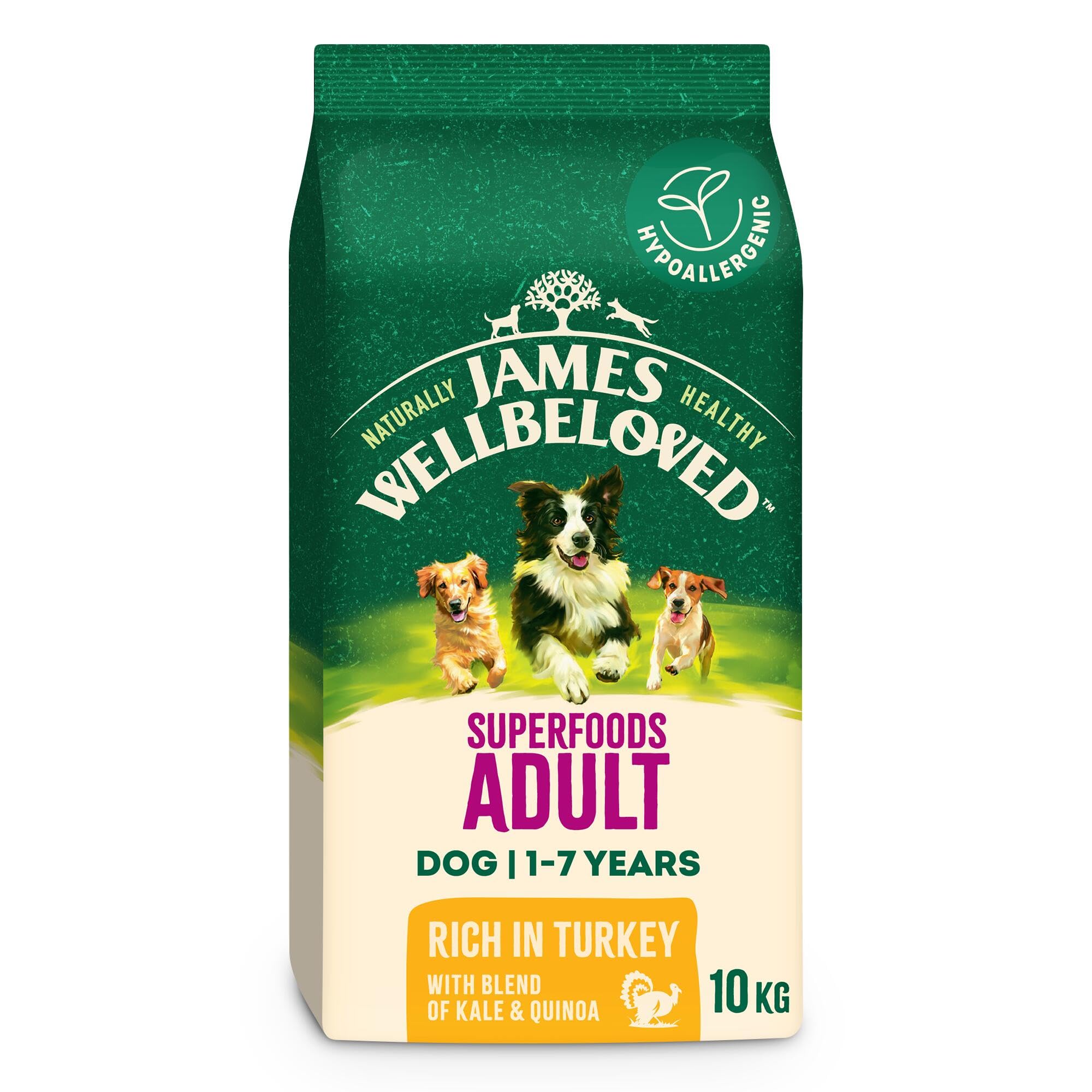 James Wellbeloved Dog Superfoods Hypoallergenic Dry Food Adult Turkey Kale and Quinoa 10 kg