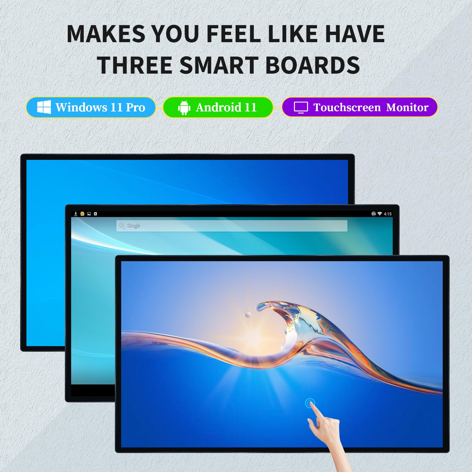 Monitor touchscreen da 75 pollici Smart Board, lavagna interattiva 4K, PC touch panel Android 11 e Windows 10 Pro All-in-One per ufficio e classe