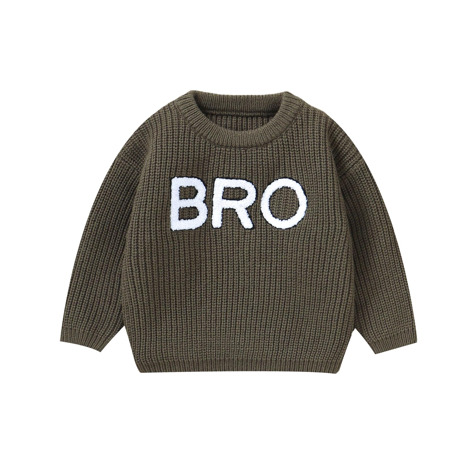 Adobabirl Toddler Baby Boy Chunky Knit Sweater Infant Letter Embroidery Long Sleeve Crewneck Sweatshirt Pullover Knitwear (Army Green, 2-3 Years)