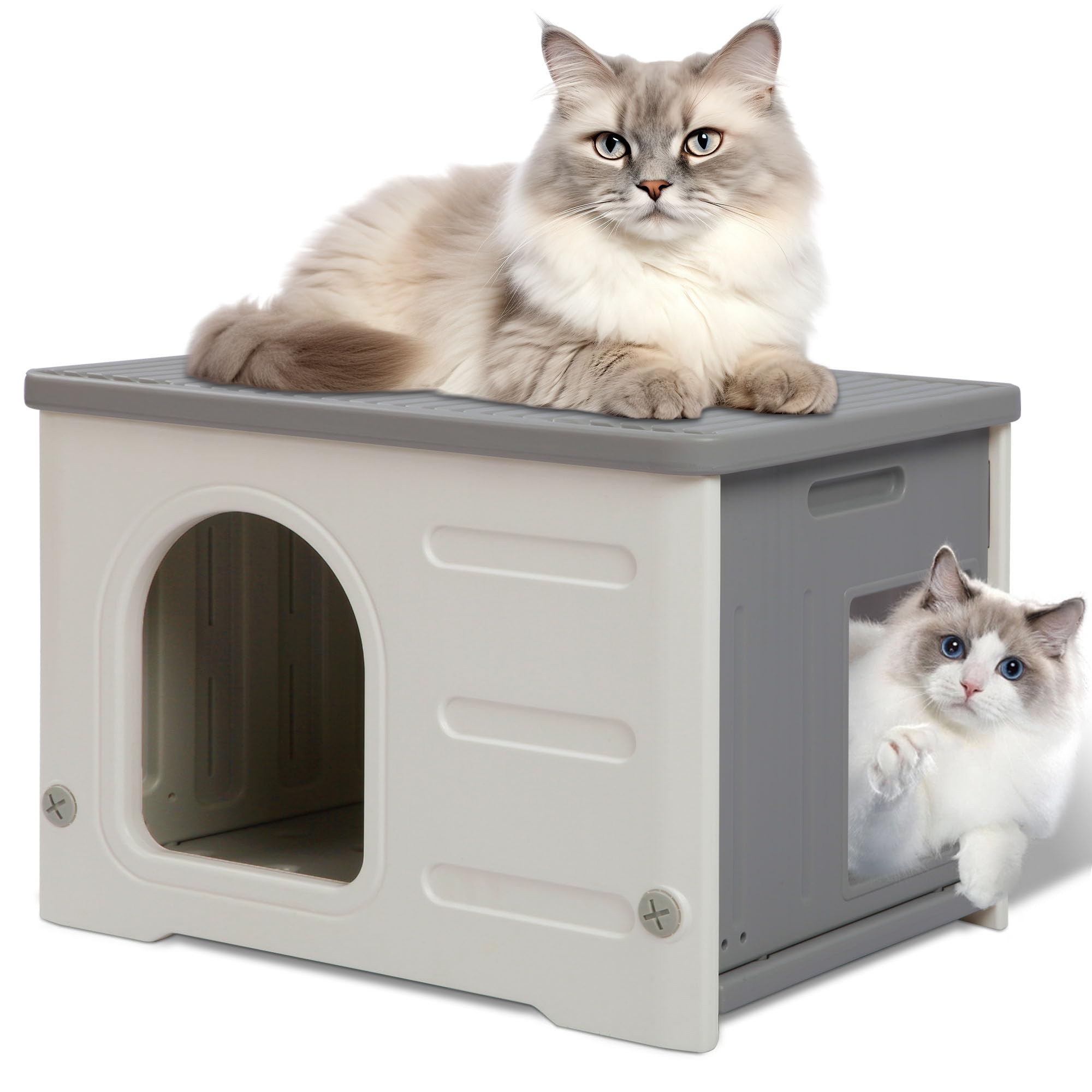 Plastic Cat House for Outdoor Indoor, Waterproof Outdoor Cat House with Escape Door for Feral Cats Outside Cat Shelter for Small Pet, Spacious,