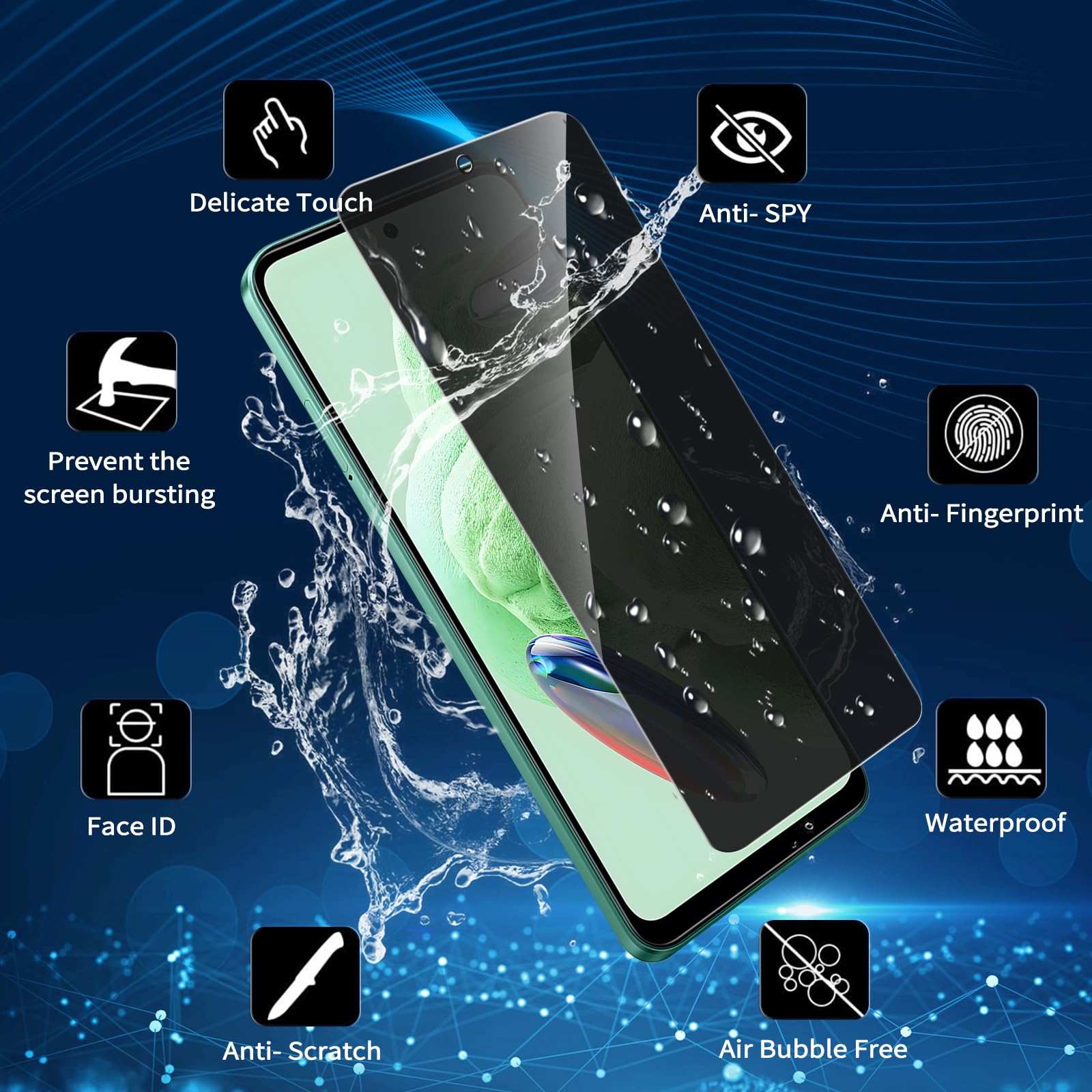 LYPHPE [2 Pezzi] Vetro Temperato per Redmi Note 12 5G Privacy Pellicola Protettiva,Durezza 9H,Anti-Spy,Anti-Graffio,Senza Bolle,Anti-Impronte Protezione Schermo per Redmi Note 12 5G