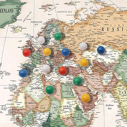 Miniatura 5 de Renditions Gallery Lienzo decorativo colorido con marco de nogal para colgar en la pared, mapa de viaje con alfileres para el hogar, oficina, aula