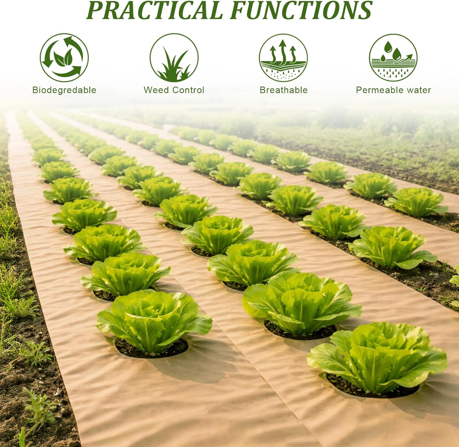 50 x 3 Ft Biodegradable Paper Weed Barrier Garden Paper Weed Barrier with U-Shaped Ground Nails Biodegradable Landscape Fabric Garden Mulch Rolls for Weeds Outdoor Lawn