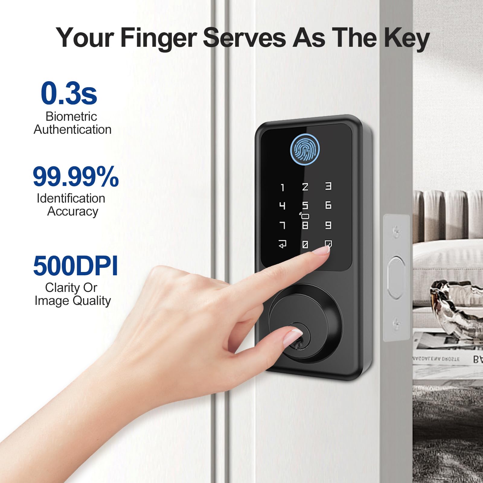 Serrure de porte à empreinte digitale avec poignée ronde Secusly Serrure de porte d'entrée sans clé Ensemble de poignées de porte d'entrée à clavier électronique avec poignée à levier Installation