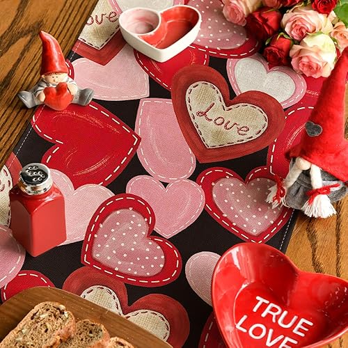 Miniatura 4 de Artoid Mode Camino de mesa para el día de San Valentín, diseño de corazón negro y rosa, decoración de mesa de comedor para decoración de fiesta del