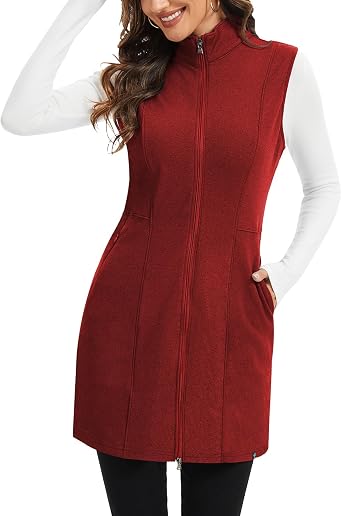 Soneven Womens Fleece Dress Long Vest Sweatshirt Tunic Dress Full Zip Wind Coats with Pocket