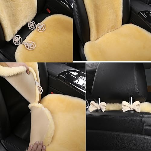Miniatura 6 de 2 paquetes de fundas de asiento delantero de piel de oveja australiana genuina de lana natural, almohadilla protectora suave y cálida para invierno,