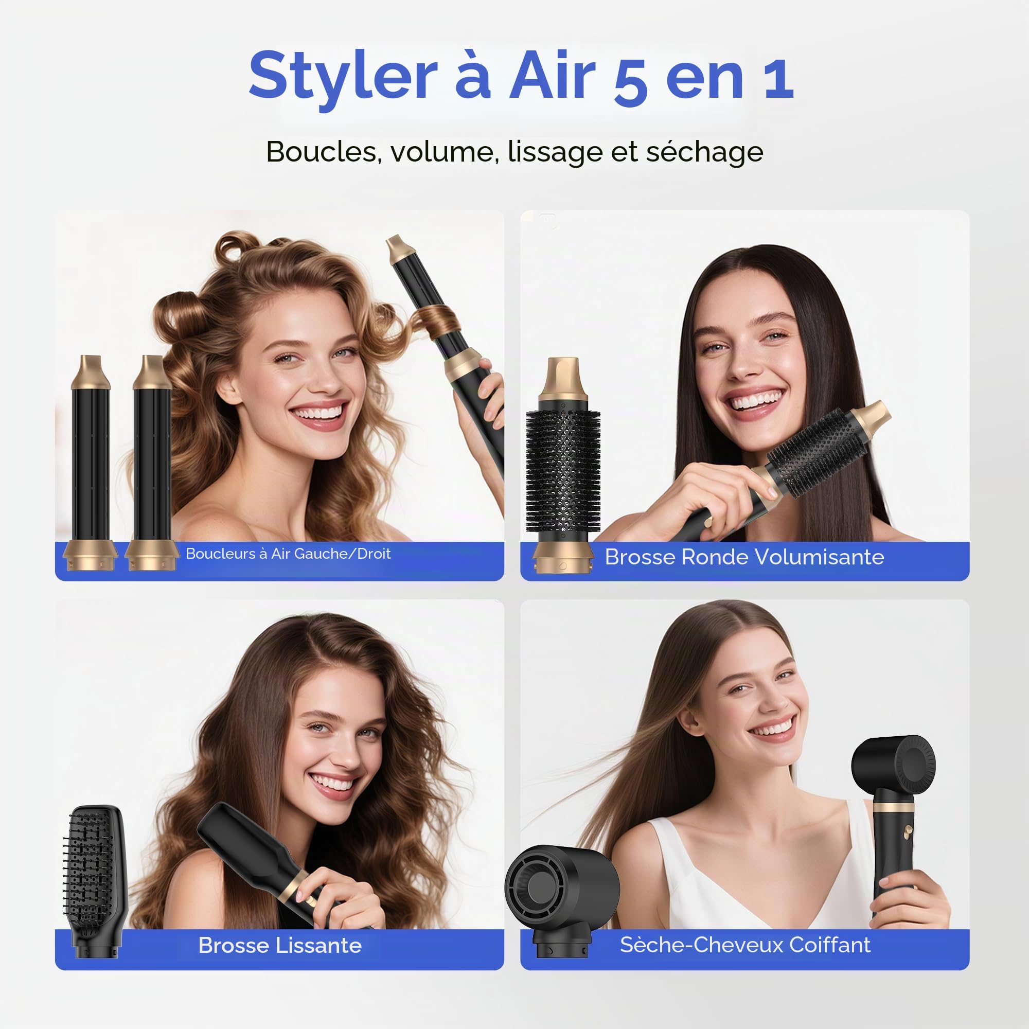 UMIGA Airstyler 5 en 1 Brosse Soufflante Air Styler set Hair Styler Airbrush Fer a Boucler Brossee Soufflante Brosse Lissante Pour Cheveux, Kit de coiffure Pour Sécher