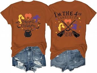 Womens Fall Outfits Halloween Shirts Hocus Pocus Shirt Sanderson Sisters Shirt Front and Back Graphic Tees 1 Piece