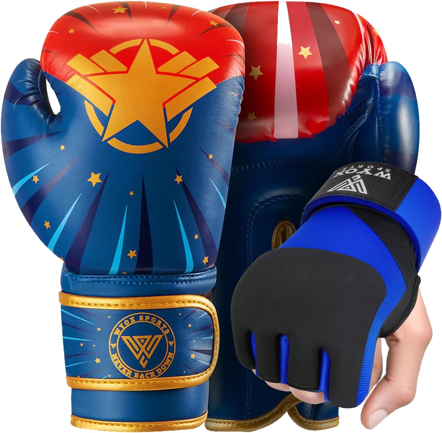 WYOX Kids Boxing Gloves & Gel Inner Wraps Bundle – Muay Thai, MMA, & Kickboxing Training Set | Junior Punching Mitts & Padded Wrist Wraps for Bag Work & Sparring